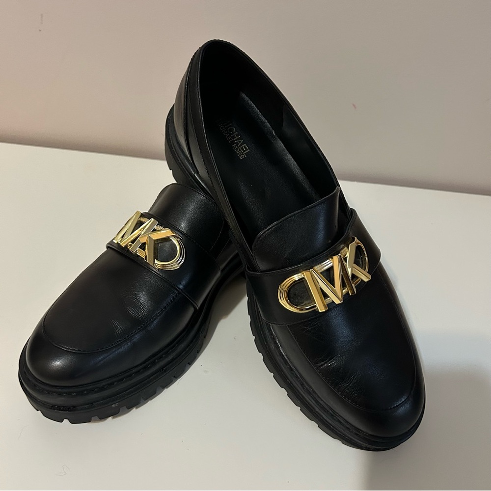 Michael Kors Black Loafers with Gold Logo